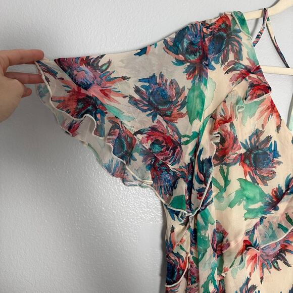 Anthropologie Soft Printed Mini Dress Flutter Sleeves Watercolor Floral Size 2X - Picture 8 of 13
